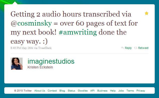 Kristen Eckstein Small Business Transcriptionist Testimonial Kristen Eckstein Small Business Transcriptionist Testimonial